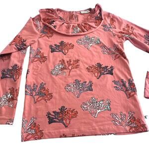 CarlijnQ girls long sleeve ruffled jersey coral leaf print organic top size 14